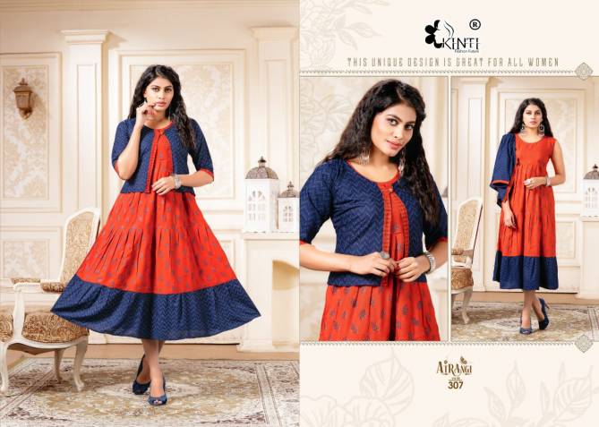 Kinti Atrangi 3 Fancy Wear Rayon Designer Anarkali Kurti With Jacket Collection